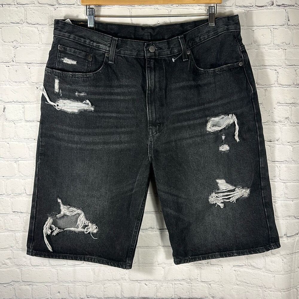 Levi’s 569 Loose Straight Distressed Black Jean Shorts Jorts Mens Jeans size 38